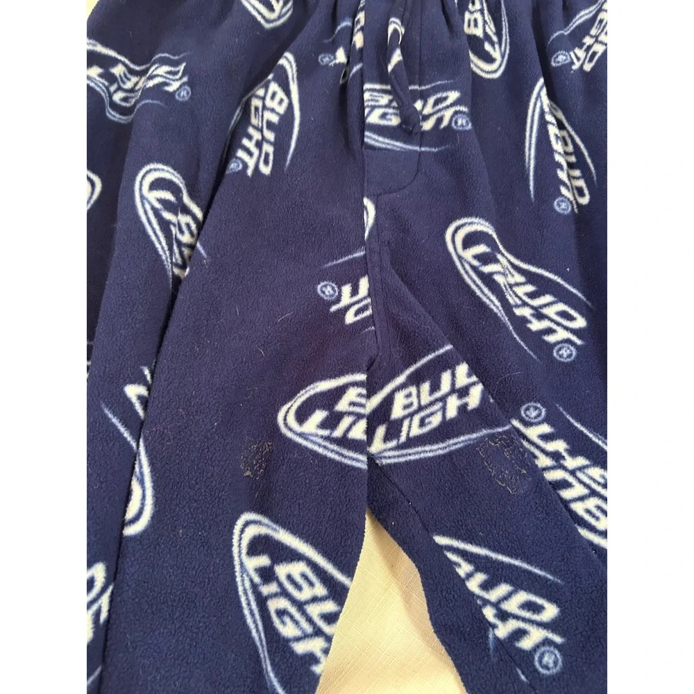 Bud Light Pajama Pants Small Blue Fleece All Over Print Mens